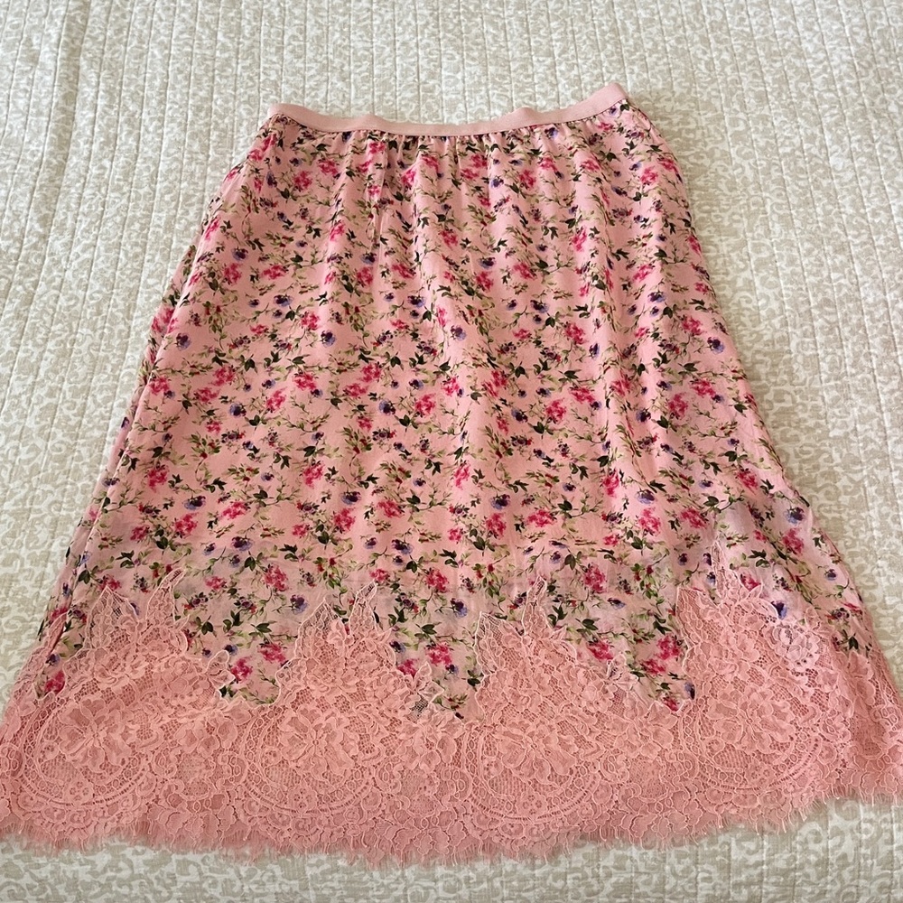 Cami NYC Pink Floral Lace Midi Skirt